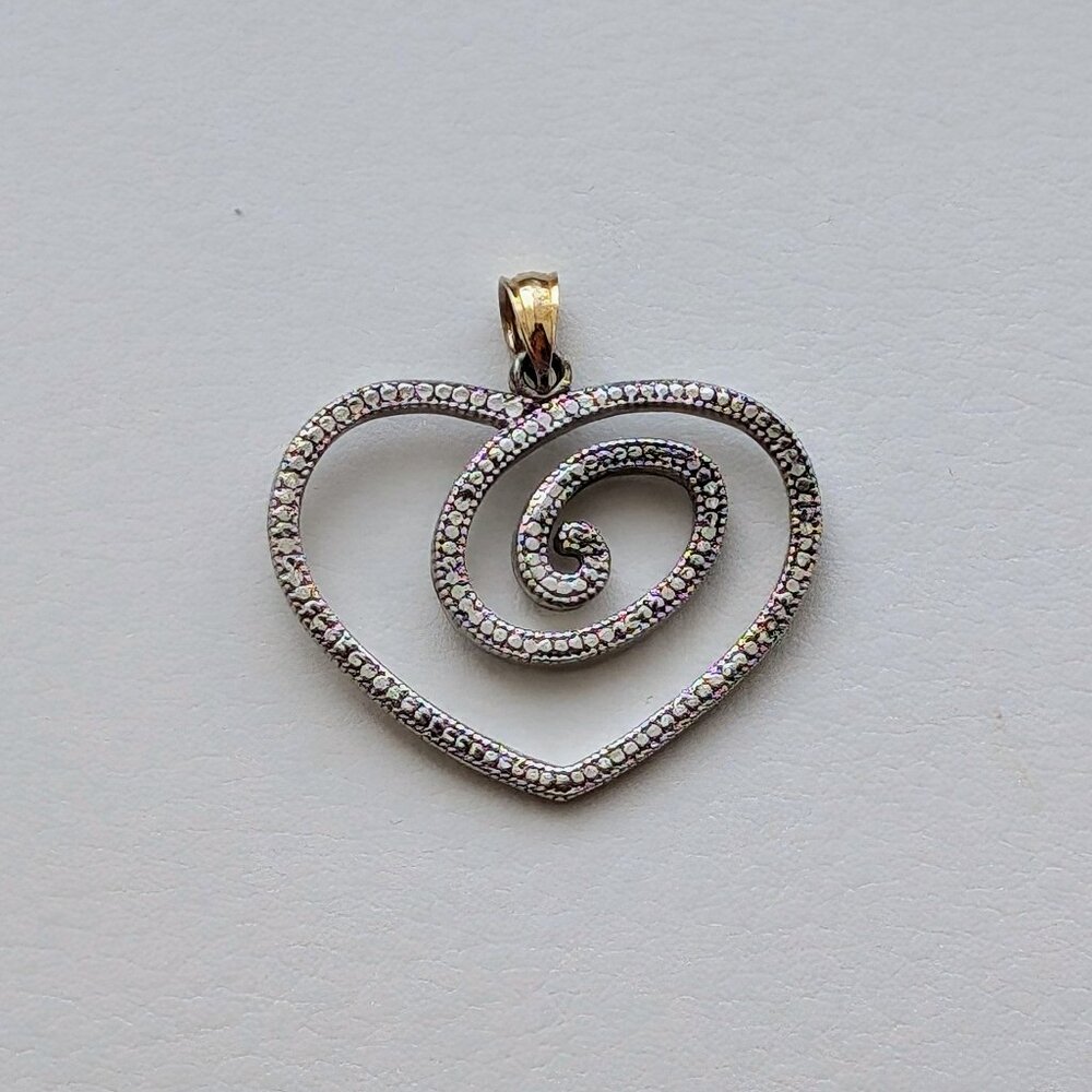 Designer Love Earth Signed Sterling Silver 925 10K Gold Open Heart Pendant